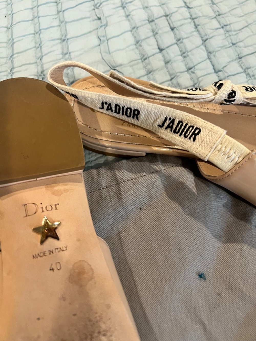 Christian Dior Patent Ribbon J'Adior Slingback Ballet Flats- Size 40 - Picture 4 of 6